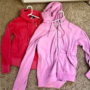 Juicy Couture y2k Pink and Hot Pink Velour Zip Hoodies - Soft Casual Jackets